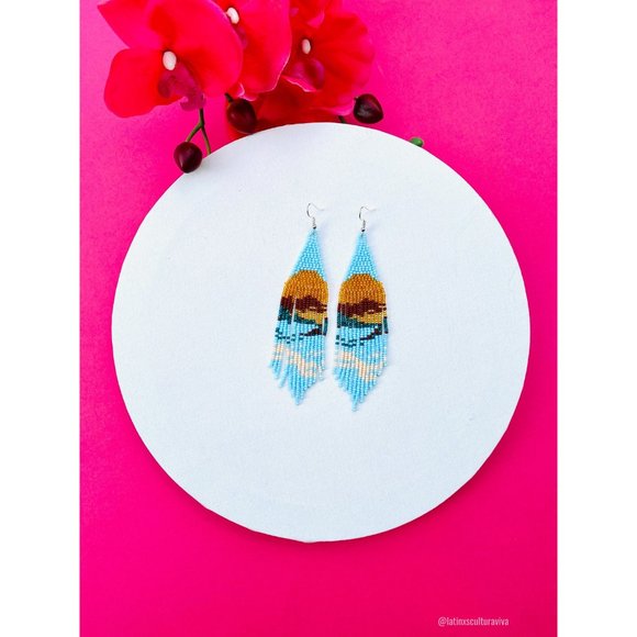 Mexican Earrings Huichol Earrings Long Earrings Hand Beaded Mexican Earrings Hui - Picture 4 of 5